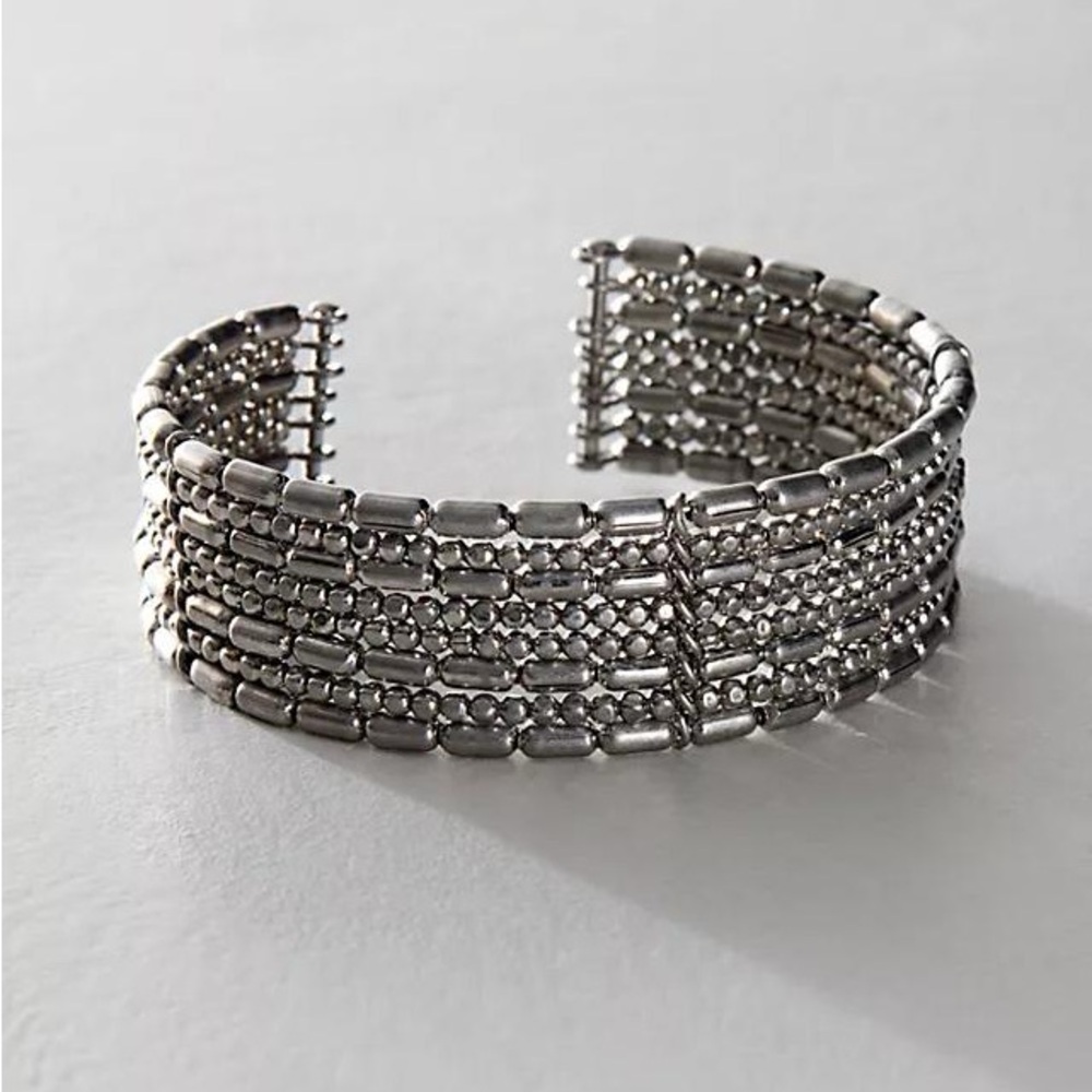 NWT FREE PEOPLE Silver RIDER Beaded CUFF